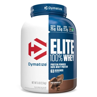 Dymatize Elite 100% Whey Protein Rich Chocolate Flavour Powder, 5 lb, Pack of 1