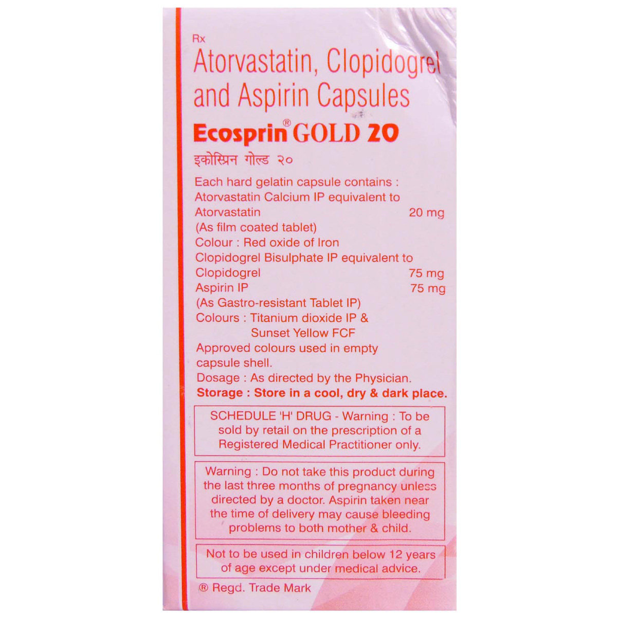 Ecosprin Gold 20 Capsule 15's, Pack of 15 CAPSULES Ecosprin Gold 20 Capsule 15's, Pack of 15 CAPSULES