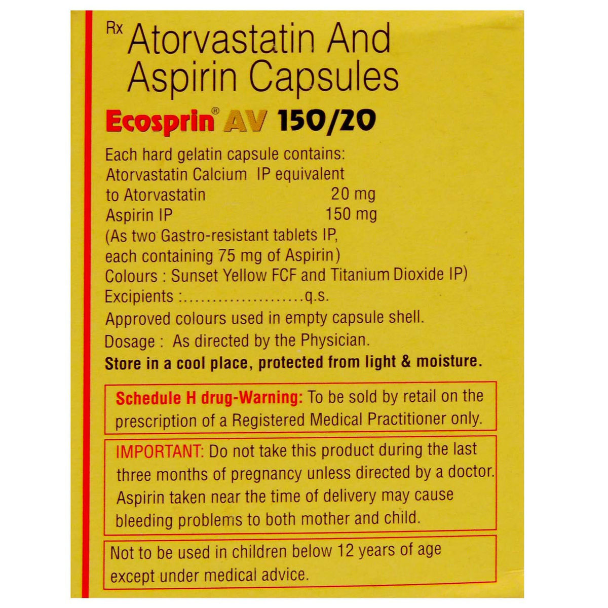 Ecosprin AV 150/20 Capsule 10's Price, Uses, Side Effects, Composition