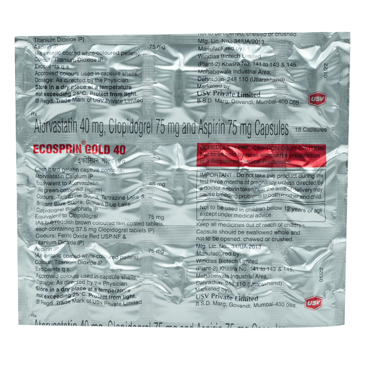 Ecosprin Gold 40 Capsule 15's, Pack of 15 CapsuleS Ecosprin Gold 40 Capsule 15's, Pack of 15 CapsuleS