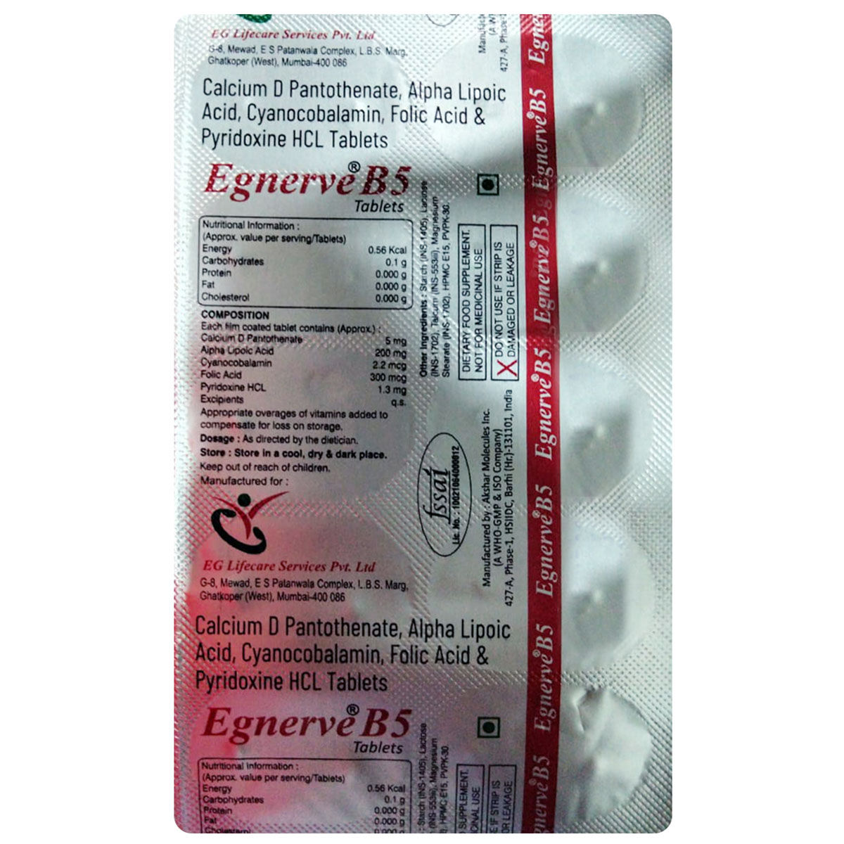 Buy Egnerve B5 Tablet 10's Online