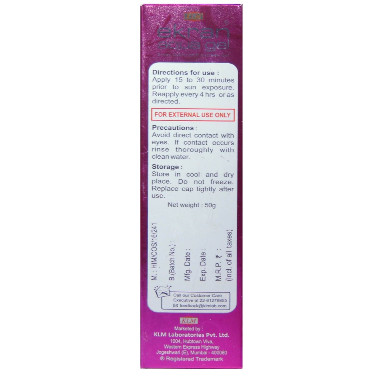 Ekran Aqua Spf 30 Gel 50 Gm Price Uses Side Effects Composition