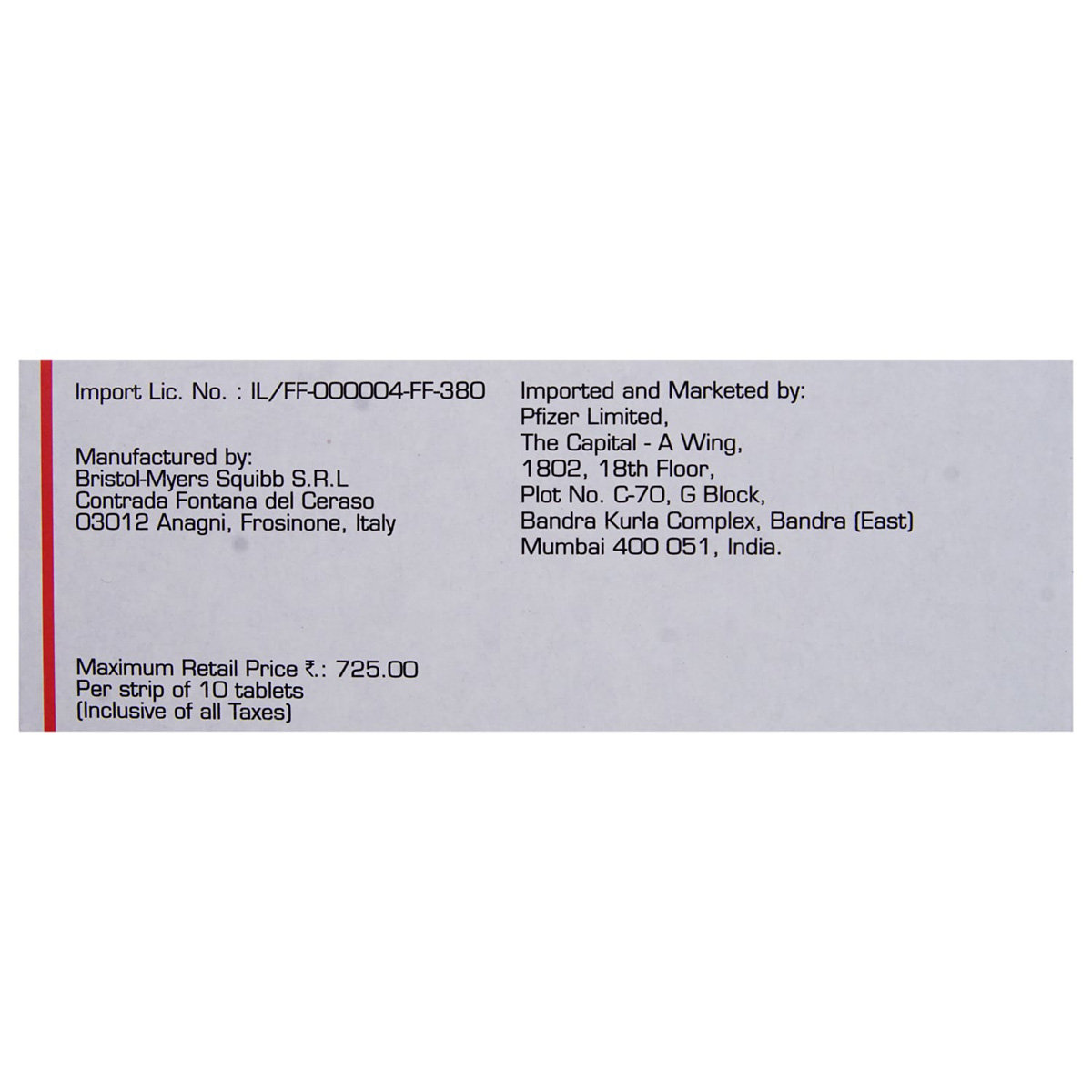 Eliquis 2.5 mg Tablet 10's, Pack of 10 TABLETS Eliquis 2.5 mg Tablet 10's, Pack of 10 TABLETS