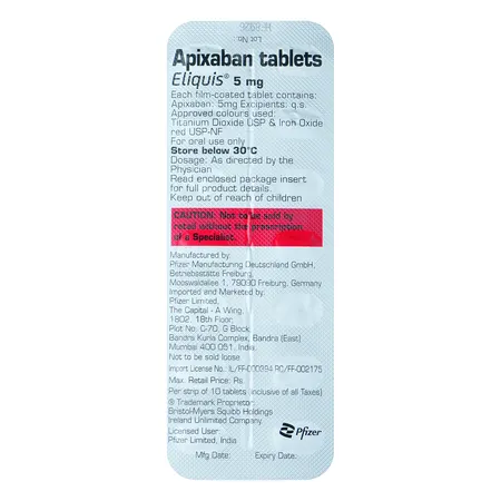 Eliquis 5 mg Tablet 10's
