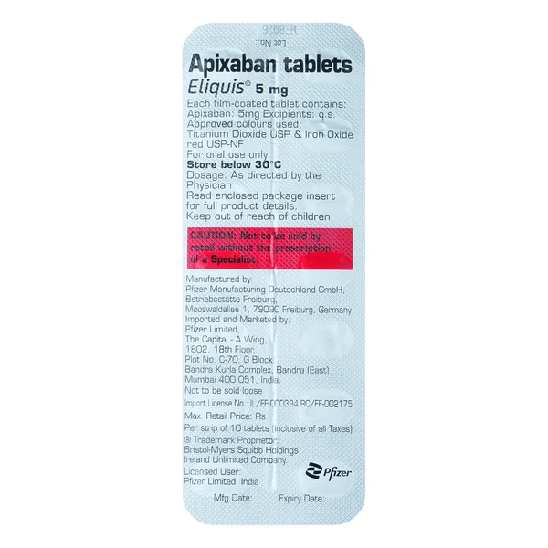 Eliquis 5 mg Tablet 10's