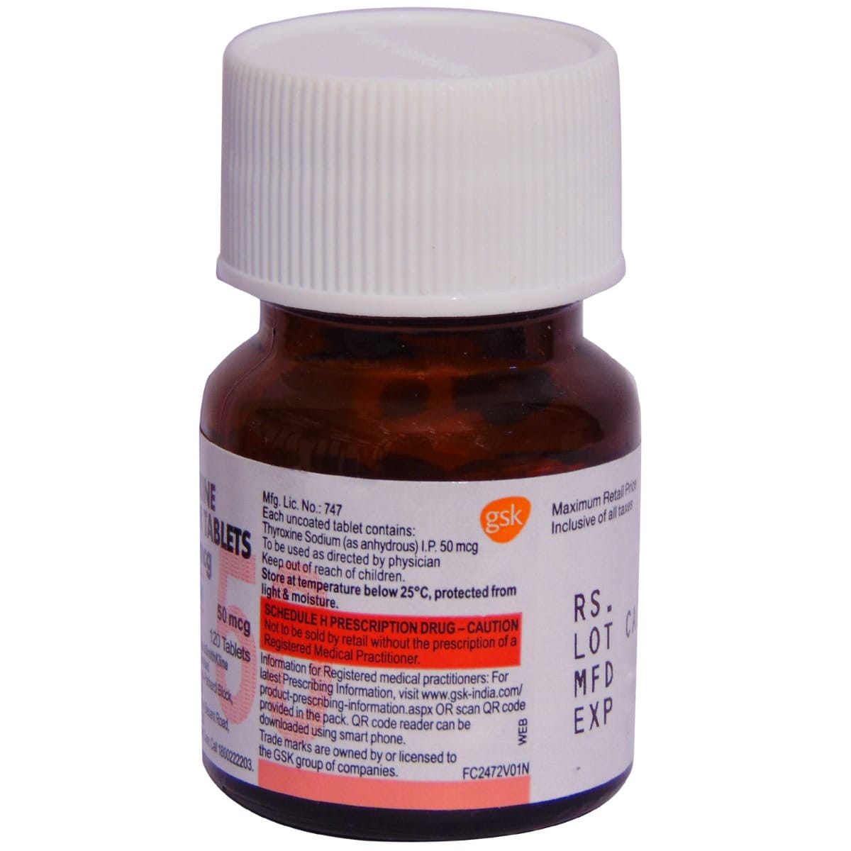 Eltroxin 50mcg Tablet 120's, Pack of 1 TABLET Eltroxin 50mcg Tablet 120's, Pack of 1 TABLET