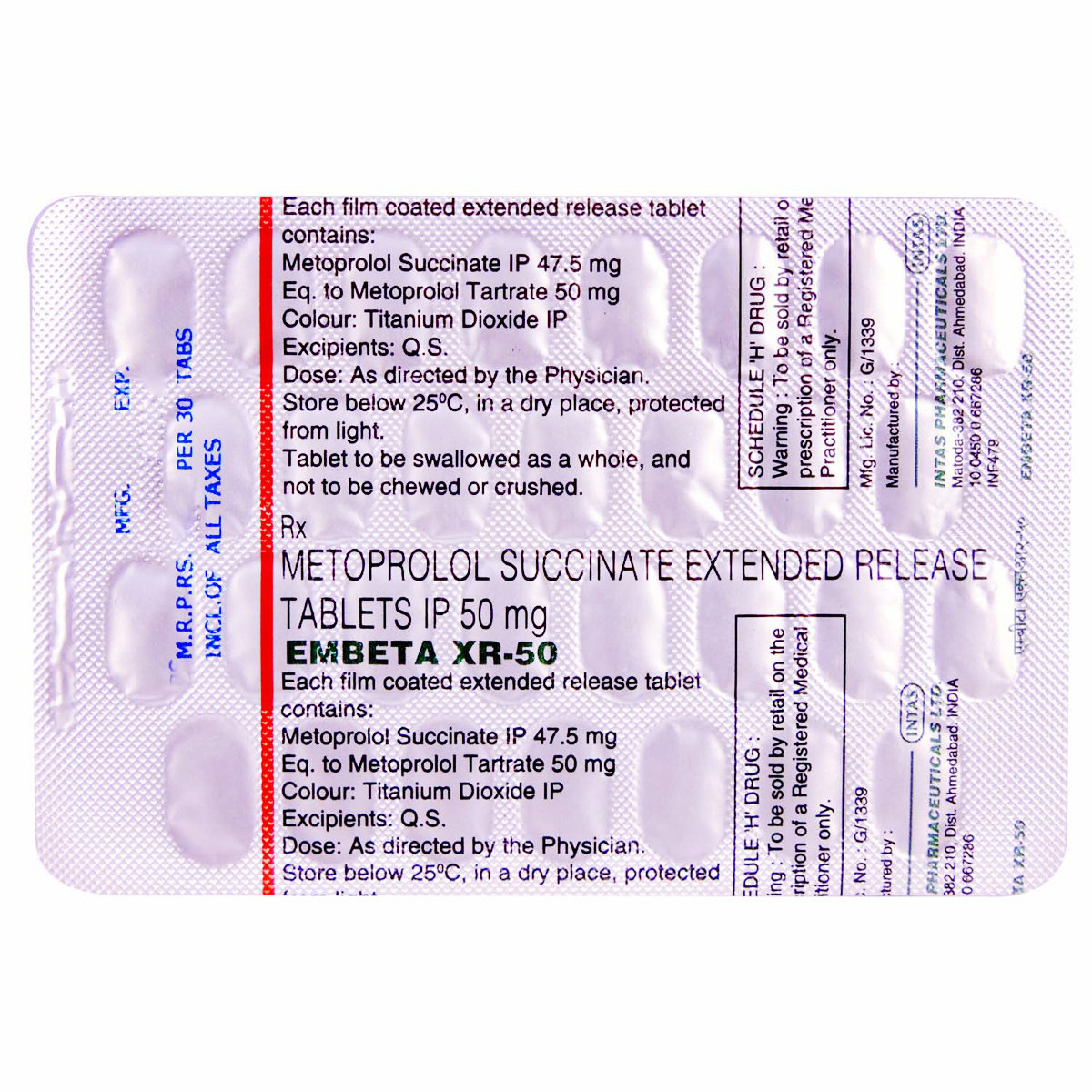 Embeta XR-50 Tablet 30's, Pack of 30 TABLETS Embeta XR-50 Tablet 30's, Pack of 30 TABLETS
