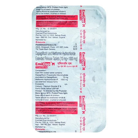 Emildap M 10/1000 mg Tablet 10's