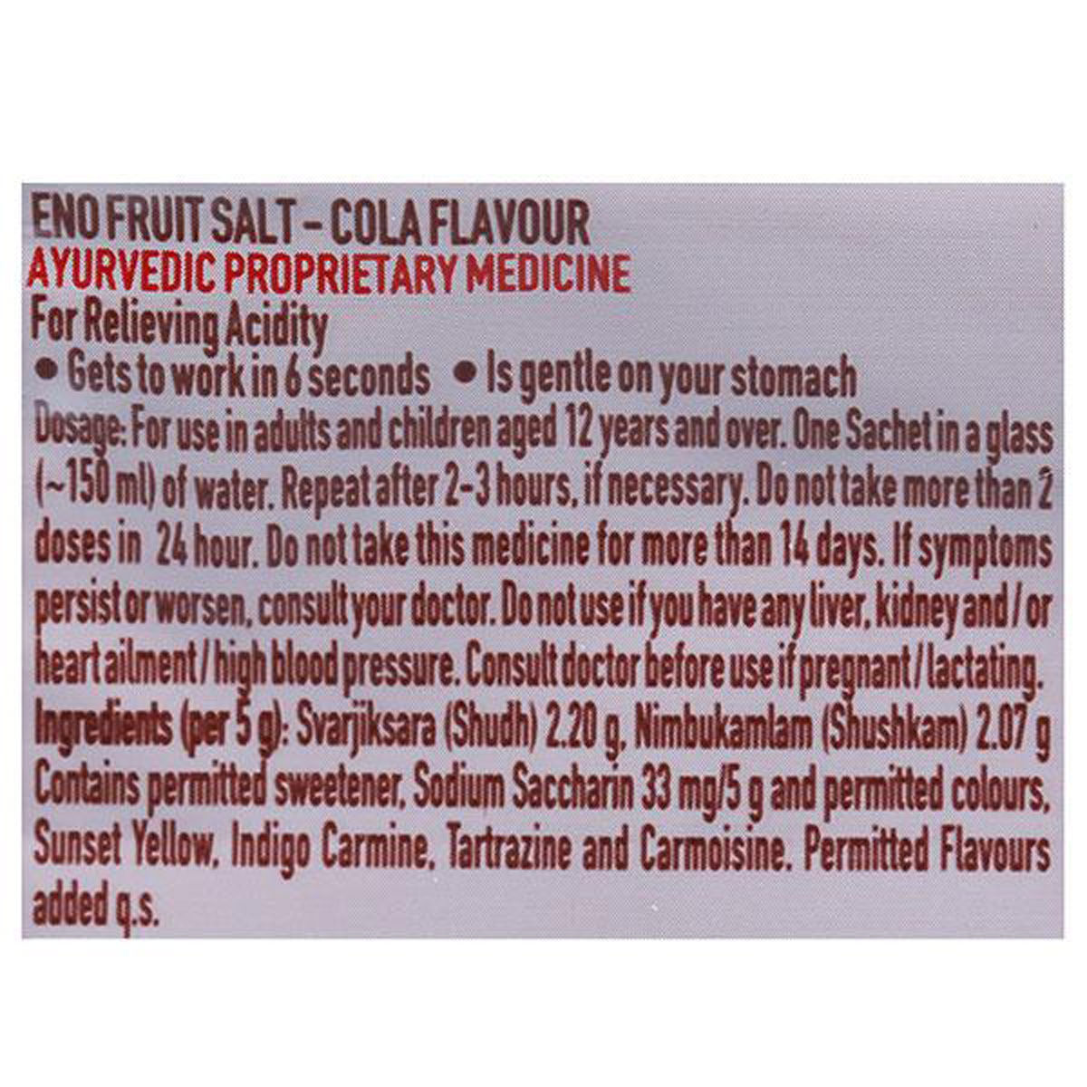 Eno Cola Flavoured Powder, 5 gm Price, Uses, Side Effects, Composition