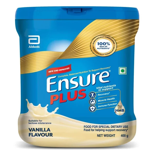 Ensure Plus Complete, Balanced Nutrition Vanilla Flavour Powder for Adults Now with HMB, 400 gm, Pack of 1