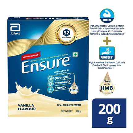 Ensure Complete, Balanced Nutrition Drink Vanilla Flavour Powder for  Adults, 200 gm Price, Uses, Side Effects, Composition - Apollo Pharmacy