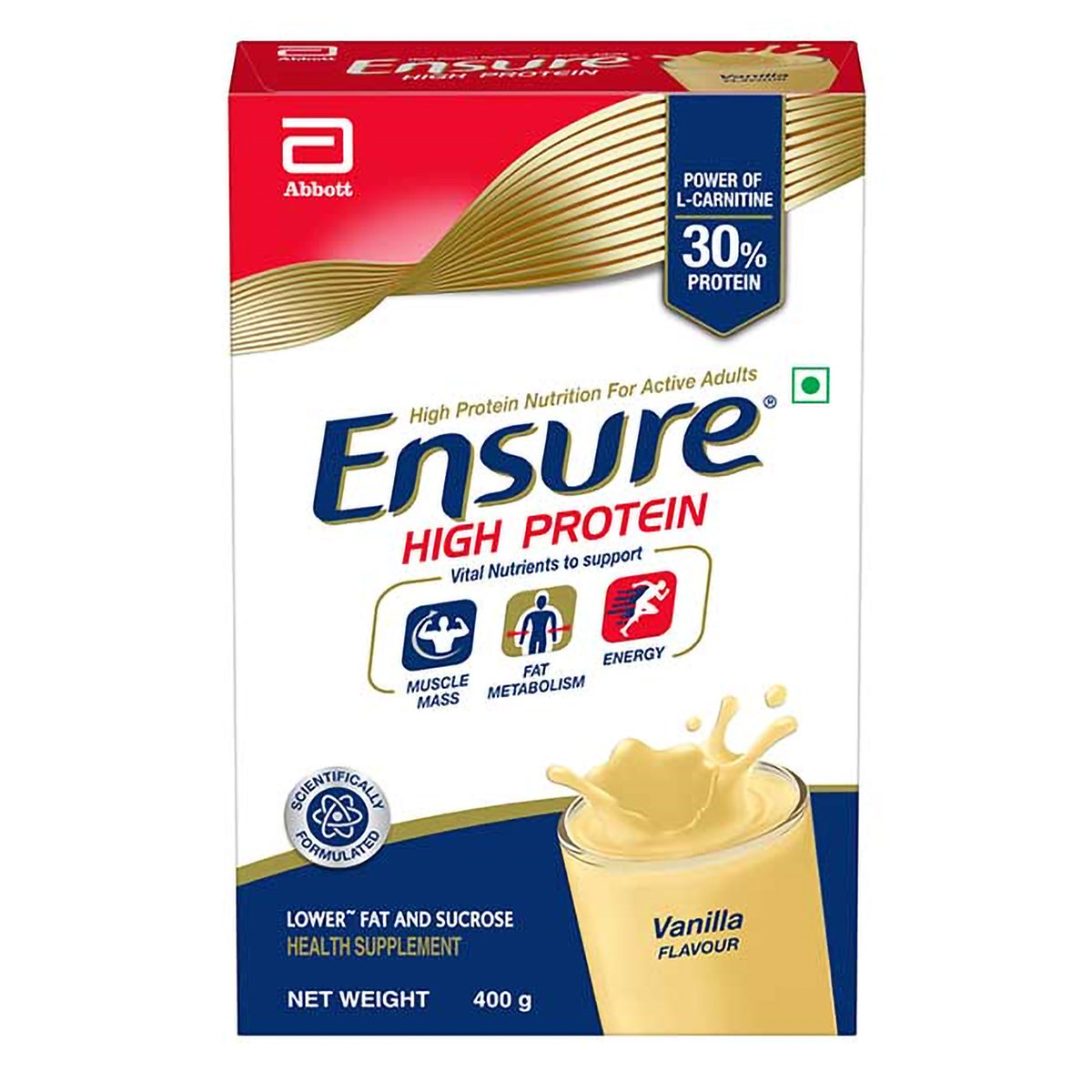 Ensure High Protein Vanilla Flavour Powder for Adults, 400 gm, Pack of 1 Ensure High Protein Vanilla Flavour Powder for Adults, 400 gm, Pack of 1