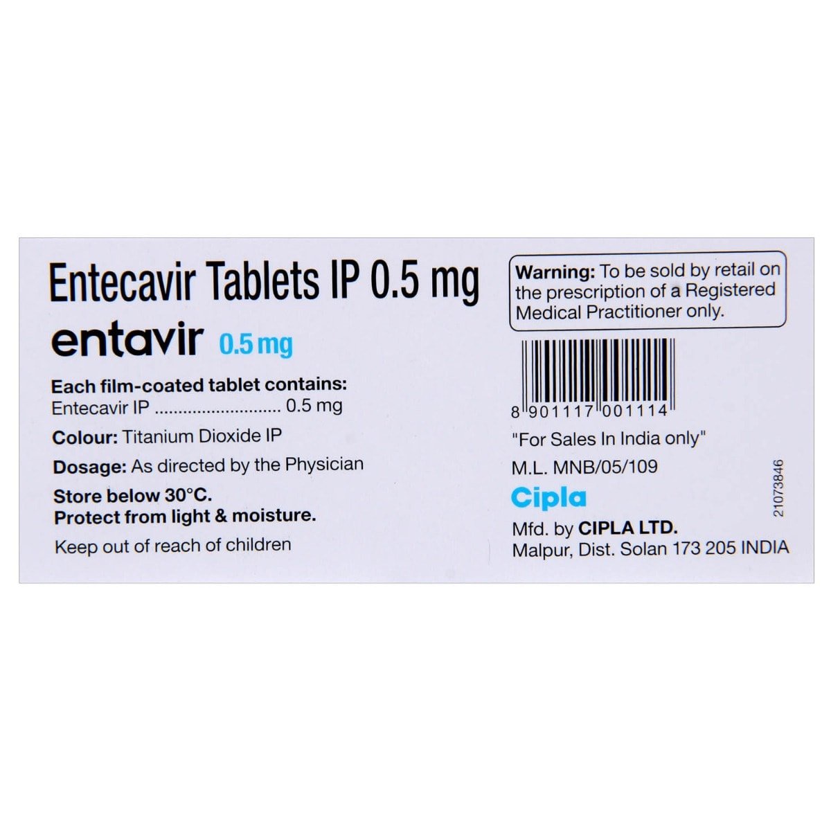 Entavir 0.5 mg Tablet 10's, Pack of 10 TABLETS Entavir 0.5 mg Tablet 10's, Pack of 10 TABLETS