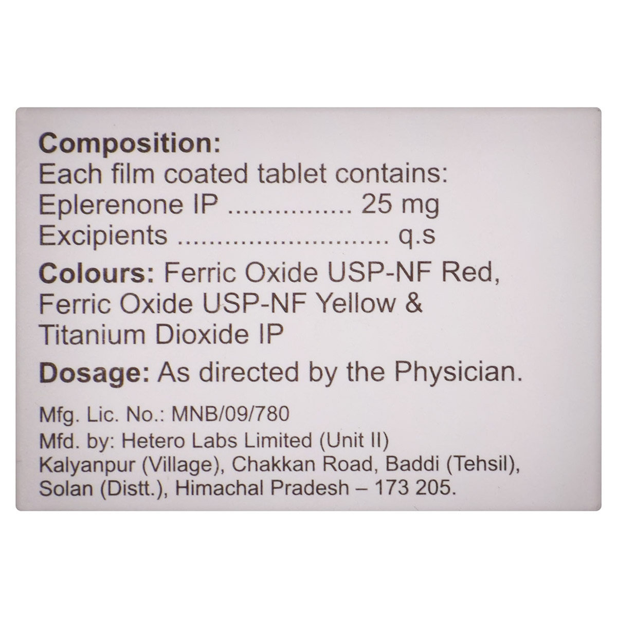 Eplerite 25 Tablet 10's, Pack of 10 TABLETS Eplerite 25 Tablet 10's, Pack of 10 TABLETS