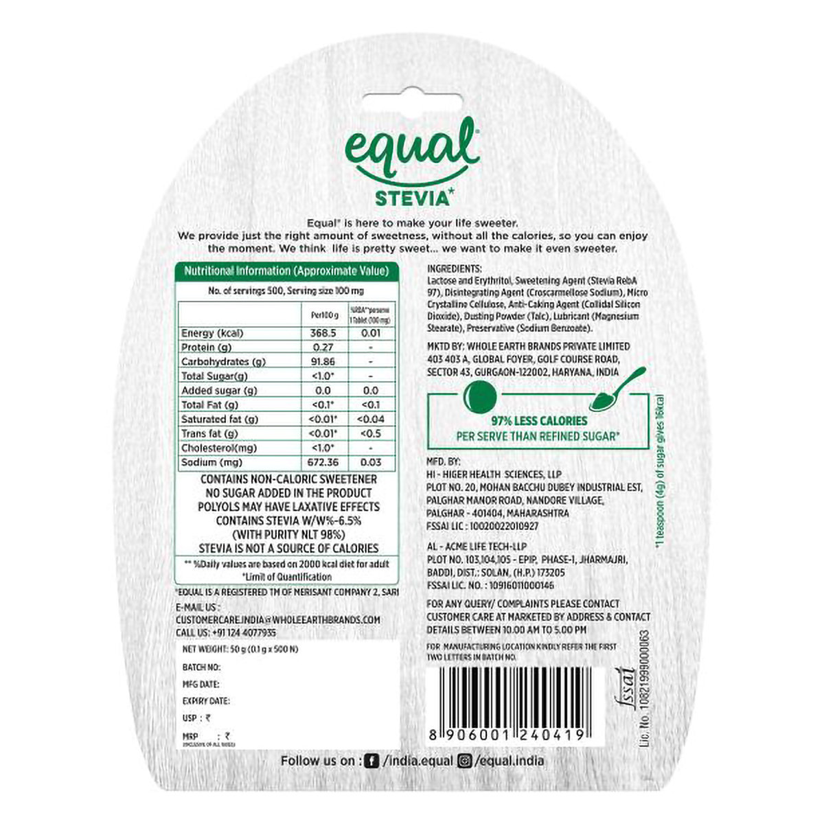 Equal Stevia Natural Sweetener, 500 Tablets, Pack of 1 Equal Stevia Natural Sweetener, 500 Tablets, Pack of 1