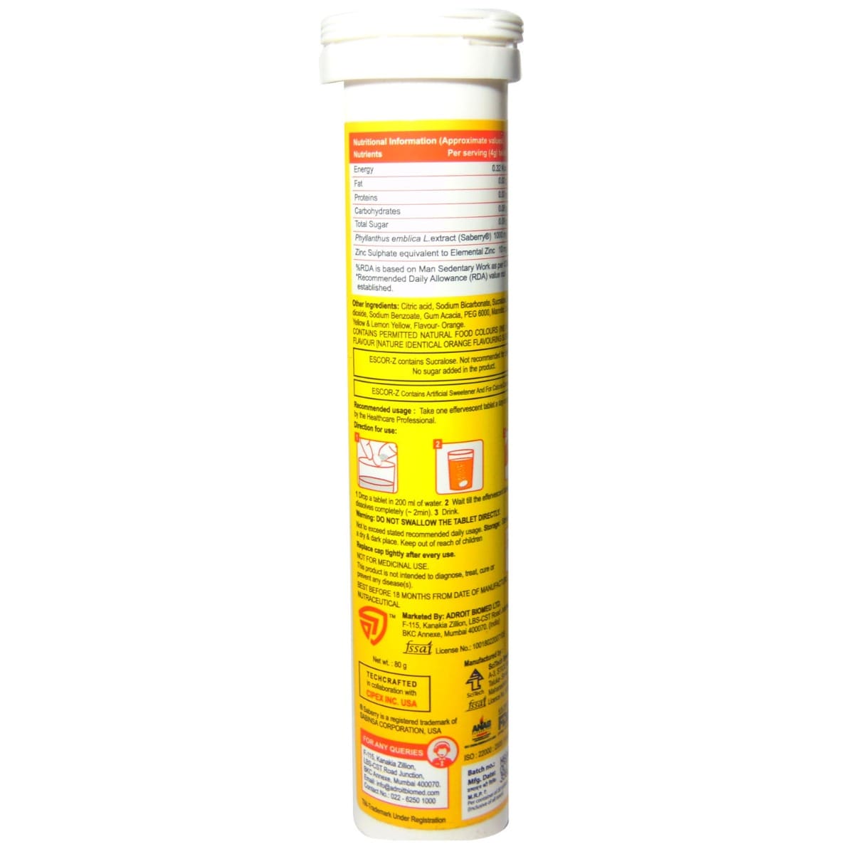 Escor Z Effervescent Sugar Free Orange Tablet 20's, Pack of 1 Escor Z Effervescent Sugar Free Orange Tablet 20's, Pack of 1