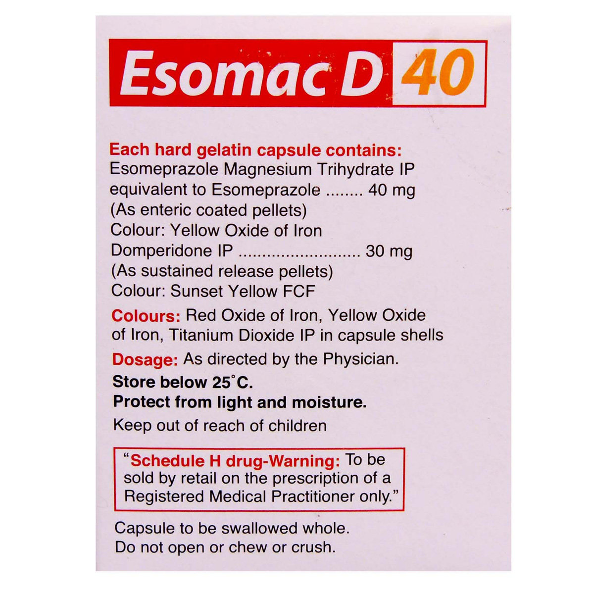 Esomac D 40 Capsule 10's, Pack of 10 CAPSULES Esomac D 40 Capsule 10's, Pack of 10 CAPSULES