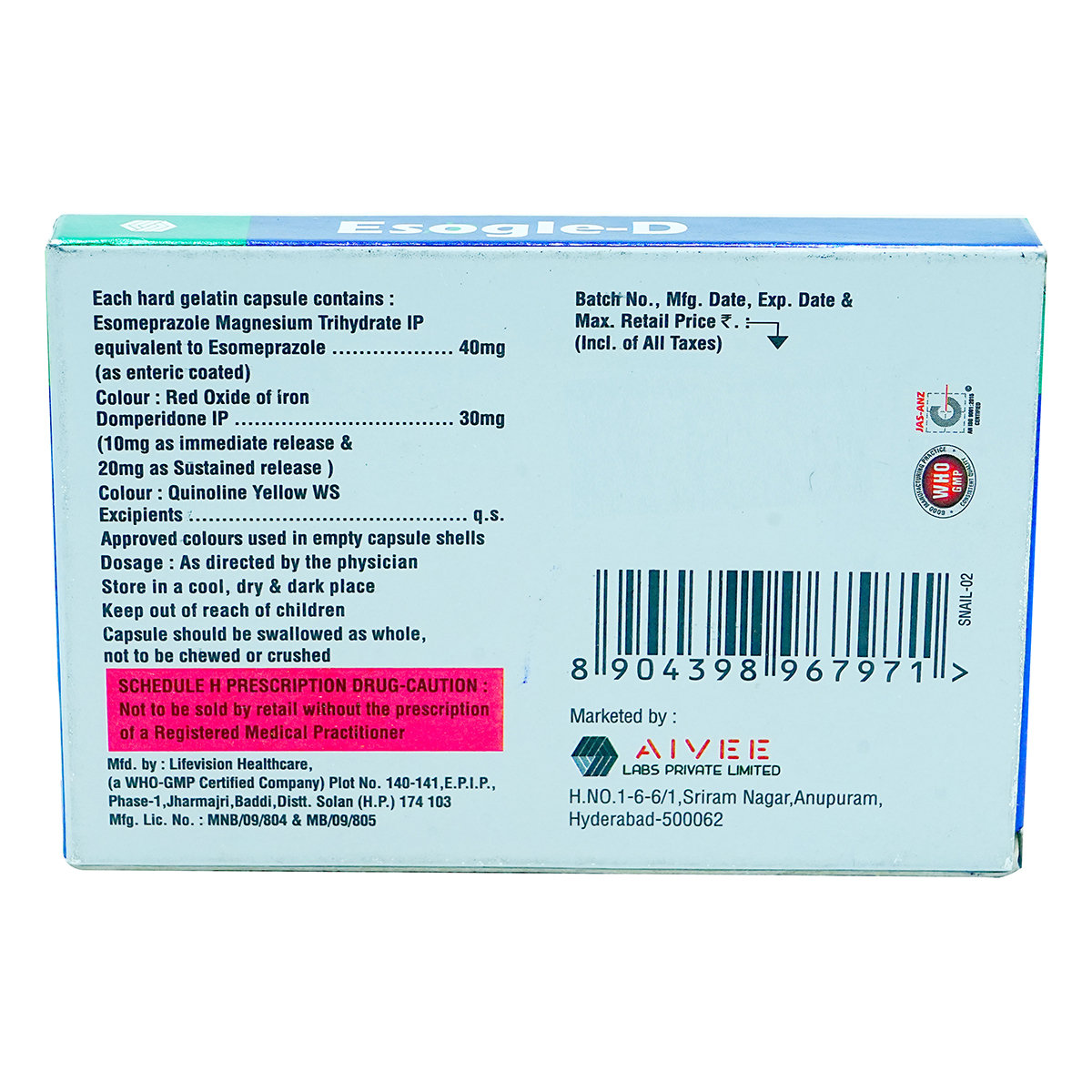 Esogle-D Capsule 10's, Pack of 10 CAPSULES Esogle-D Capsule 10's, Pack of 10 CAPSULES
