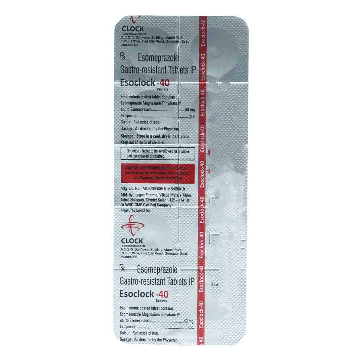 Esoclock-40 Tablet 10's, Pack of 10 TABLETS Esoclock-40 Tablet 10's, Pack of 10 TABLETS