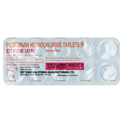 Etformin 500 mg Tablet 10's, Pack of 10 TabletS