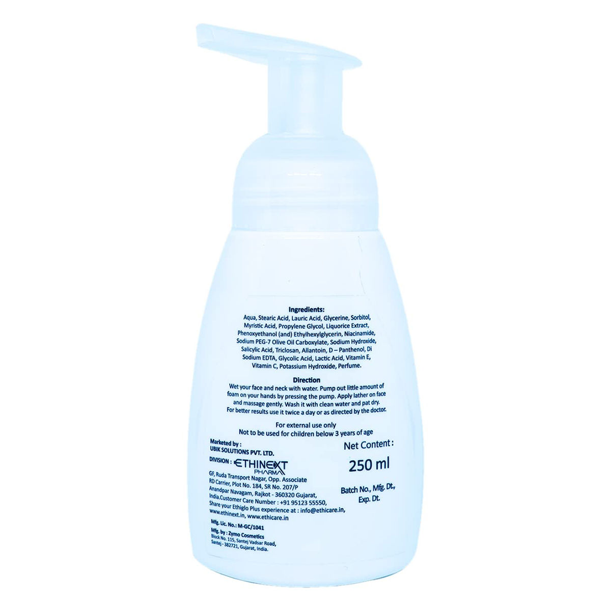 Ethiglo Plus Foaming Face Wash 250ml, Pack of 1 