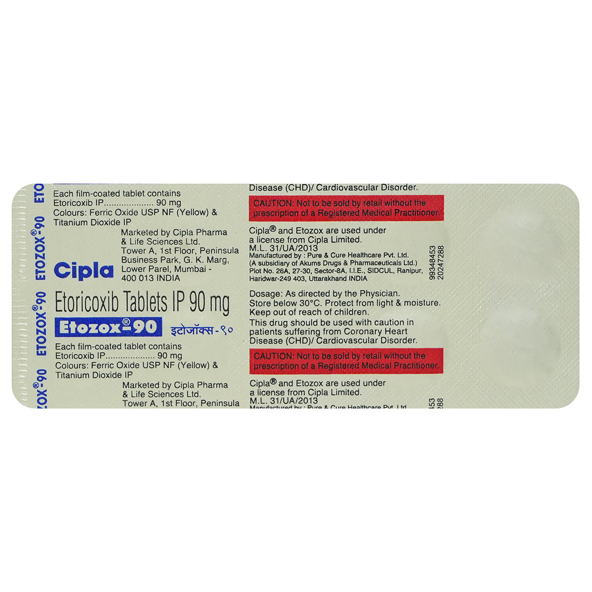 ETOZOX 90MG TABLET, Pack of 10 TABLETS ETOZOX 90MG TABLET, Pack of 10 TABLETS