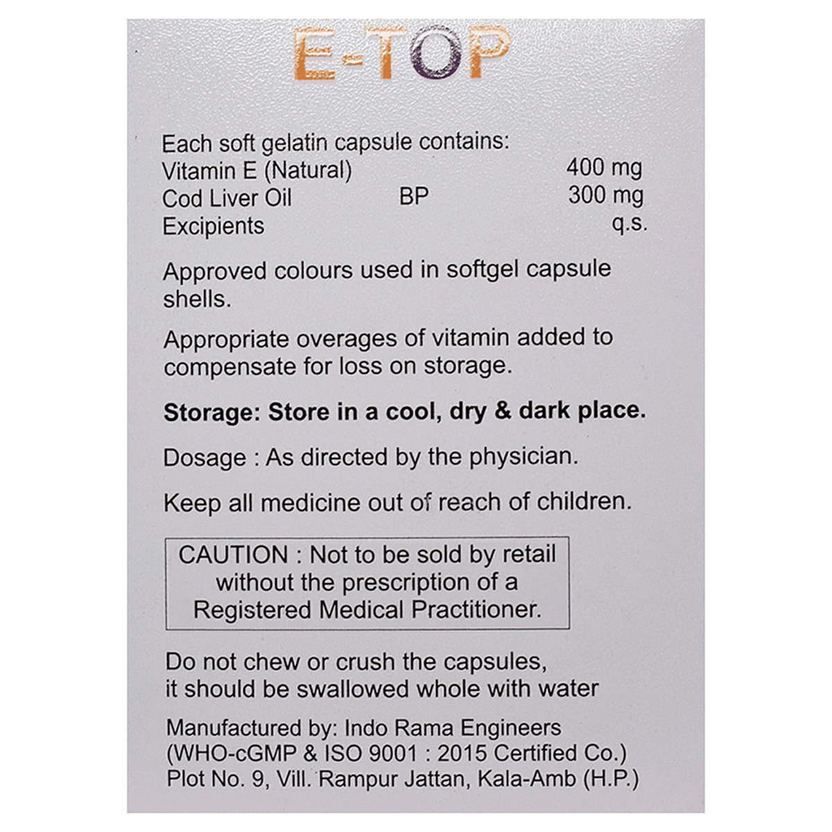 E-Top Softgel Capsule 10's, Pack of 10 CapsuleS E-Top Softgel Capsule 10's, Pack of 10 CapsuleS