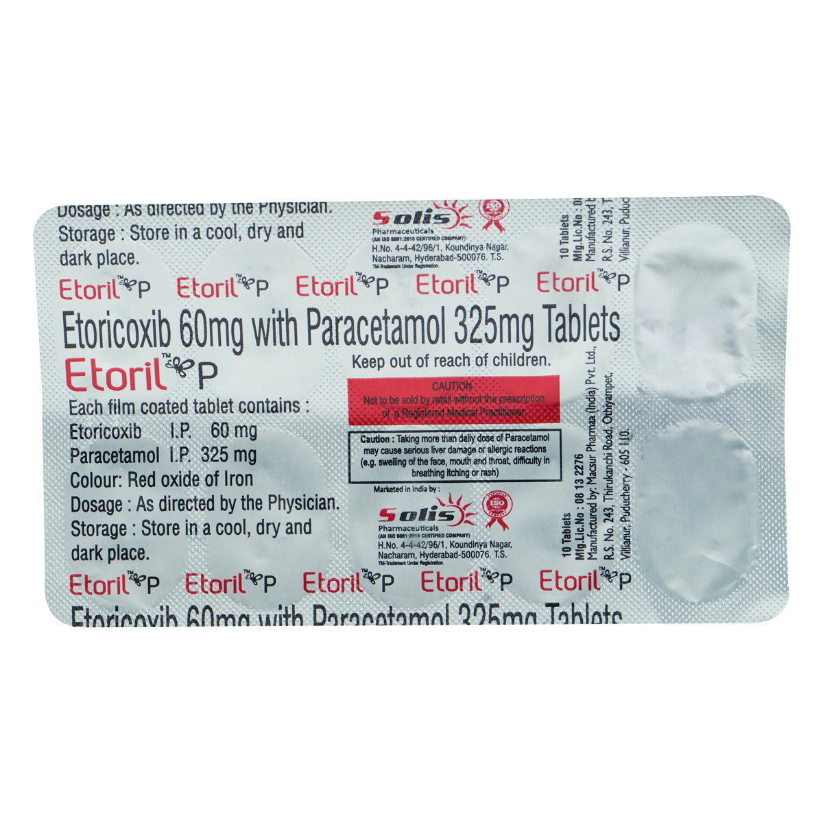 Etoril P 60/325 Tablet 10's, Pack of 10 TABLETS Etoril P 60/325 Tablet 10's, Pack of 10 TABLETS