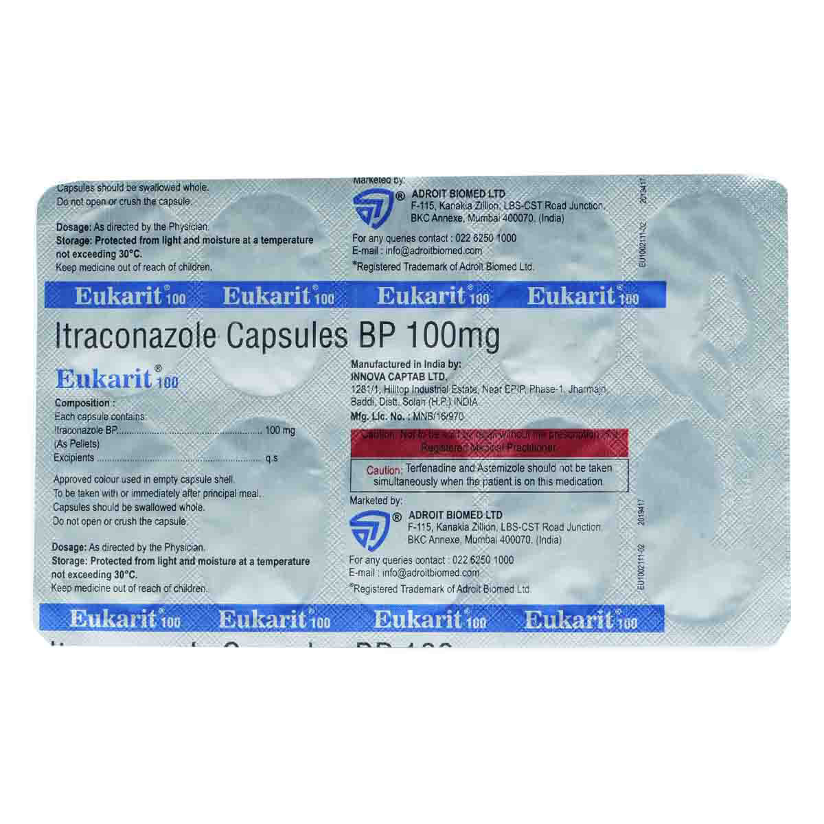 Eukarit 100 mg Capsule 10's, Pack of 10 CAPSULES Eukarit 100 mg Capsule 10's, Pack of 10 CAPSULES