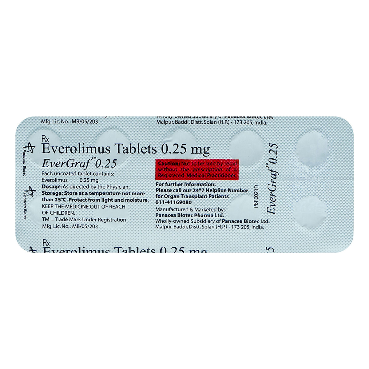 Buy Evergraf 0.25 mg Tablet 10's Online