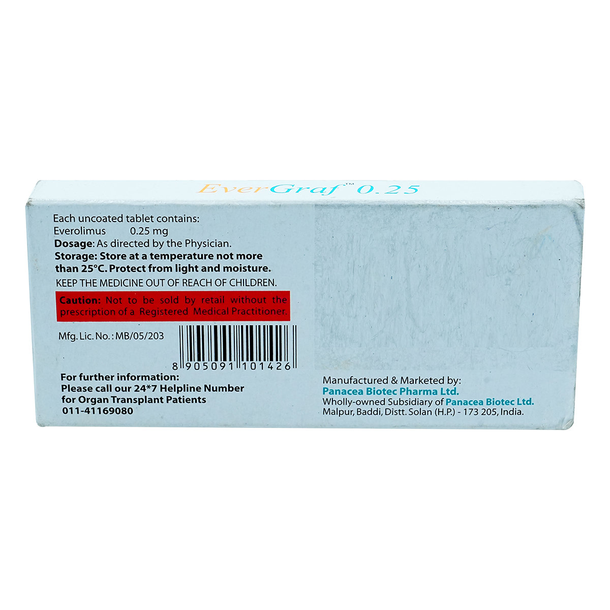 Evergraf 0.25 Tablet 10's, Pack of 10 TabletS Evergraf 0.25 Tablet 10's, Pack of 10 TabletS