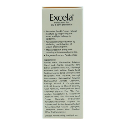 Excela Moisturiser Cream 50 gm | Reduces Sebum | Moisturises Skin | For Oily &amp; Acne Prone Skin, Pack of 1