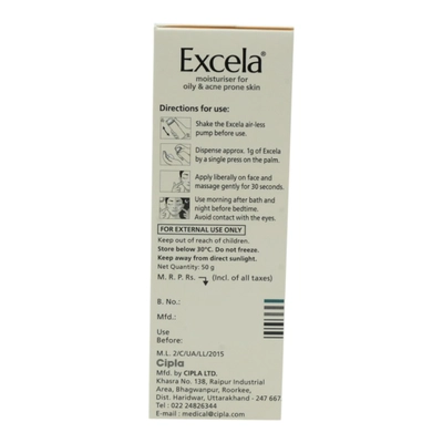 Excela Moisturiser Cream 50 gm | Reduces Sebum | Moisturises Skin | For Oily &amp; Acne Prone Skin, Pack of 1