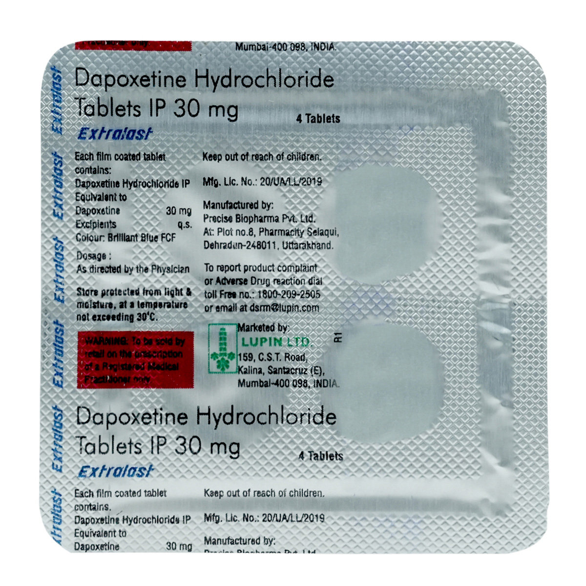 Extralast 30 mg Tablet 4's, Pack of 4 TabletS Extralast 30 mg Tablet 4's, Pack of 4 TabletS