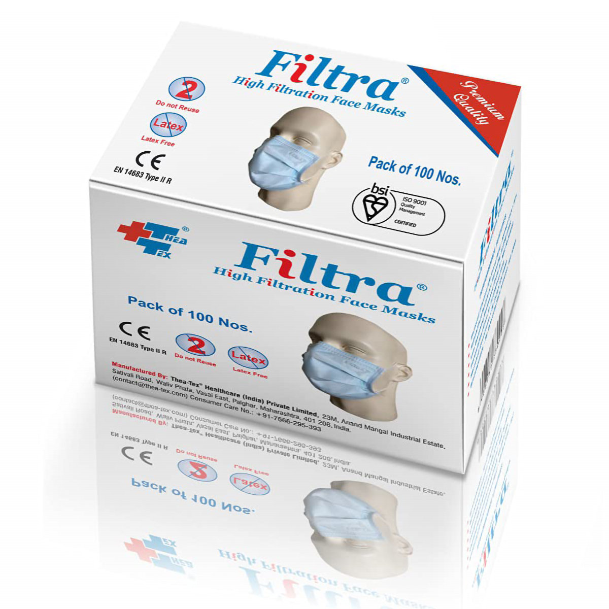 Theatex Filtra High Filtration Face Mask, 100 Count, Pack of 100 Theatex Filtra High Filtration Face Mask, 100 Count, Pack of 100