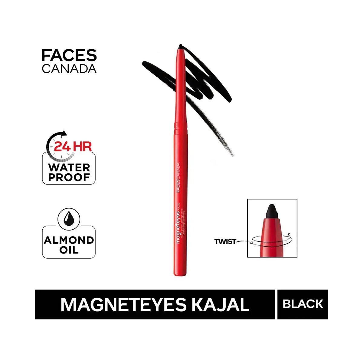 Faces Canada Magnet Eyes Deep Black Kajal, 2x0.35 gm, Pack of 1 
