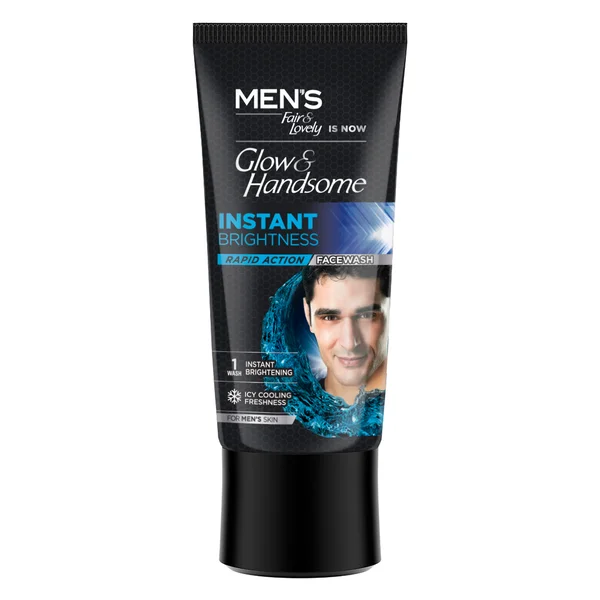 Glow &amp; Handsome Instant Brightness Face Wash 50 gm | Rapid Action | Removes Impurities | Instant Brighter Skin With Icy Cooling Freshness | For Men, Pack of 1