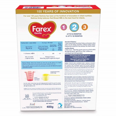 Farex Gentle Follow-Up Formula Stage 2 Powder for 6 to 12 Months, 400 gm Refill Pack, Pack of 1