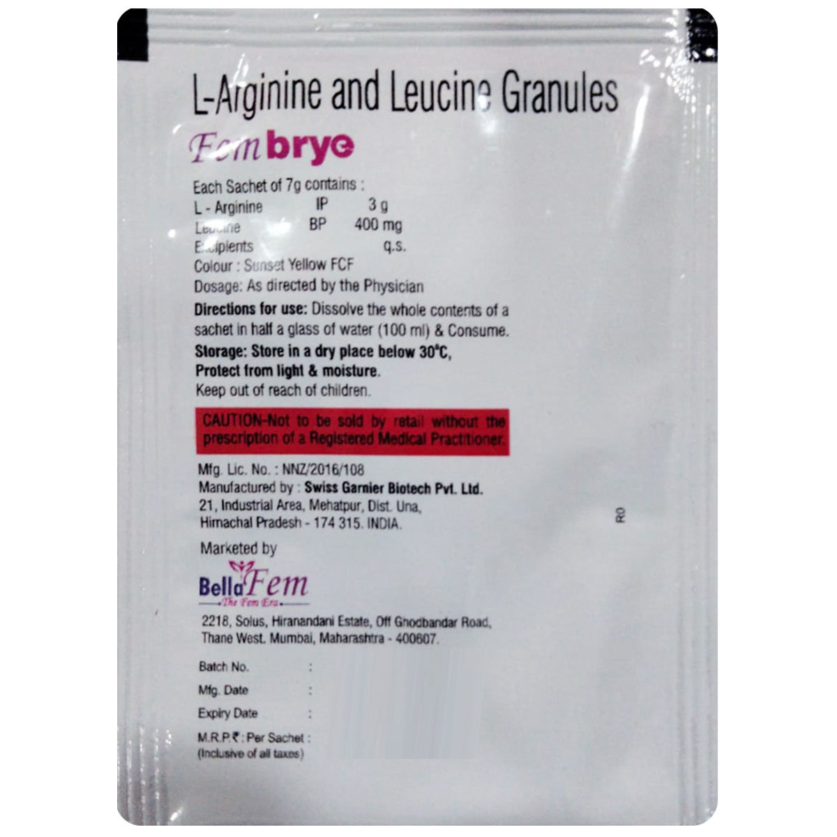 Fembryo Granules 7 gm, Pack of 1 GRANULES Fembryo Granules 7 gm, Pack of 1 GRANULES