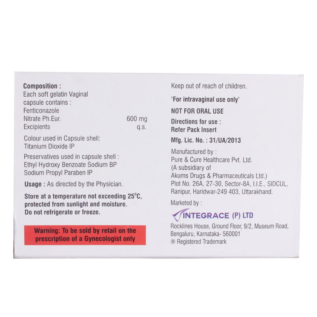 Fenza Vaginal Capsule 2's, Pack of 2 CapsuleS Fenza Vaginal Capsule 2's, Pack of 2 CapsuleS