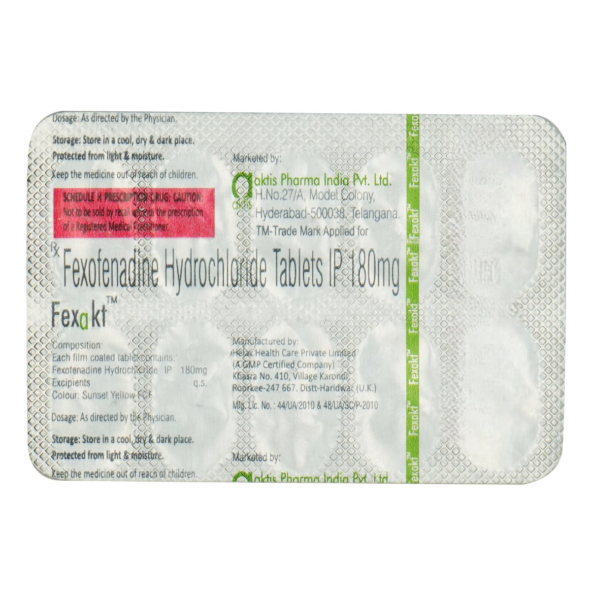 Fexakt 180 mg Tablet 10's, Pack of 10 TabletS Fexakt 180 mg Tablet 10's, Pack of 10 TabletS