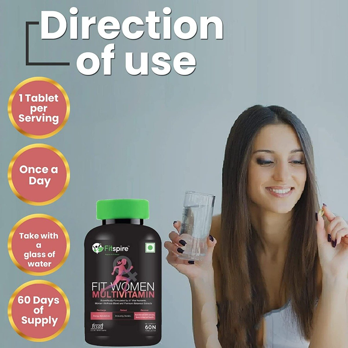 Fitspire Fit Women Multivitamin, 60 Tablets, Pack of 1 Fitspire Fit Women Multivitamin, 60 Tablets, Pack of 1