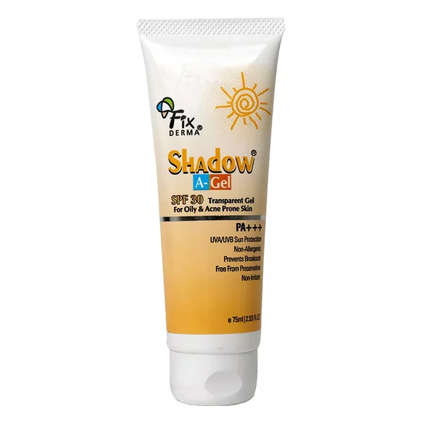 Fixderma Shadow A-Gel SPF 30 Sunscreen, 75ml - For Acne Prone Skin, Non Greasy Gel Sunscreen, Pack of 1