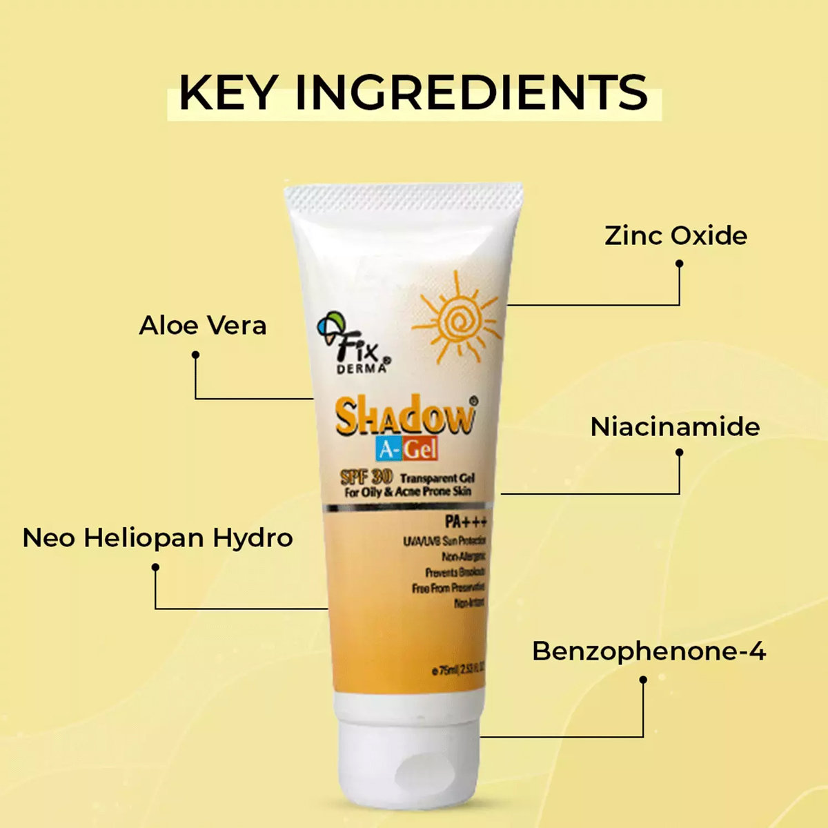 Fixderma Shadow A-Gel SPF 30 Pa+++ Gel, 75 ml, Pack of 1 Fixderma Shadow A-Gel SPF 30 Pa+++ Gel, 75 ml, Pack of 1