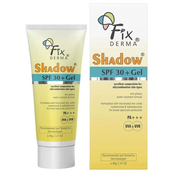 Fixderma Shadow Sunscreen Spf 30+ Pa+++ Gel, 40G - Light Weight For Oily & Acne Prone Skin