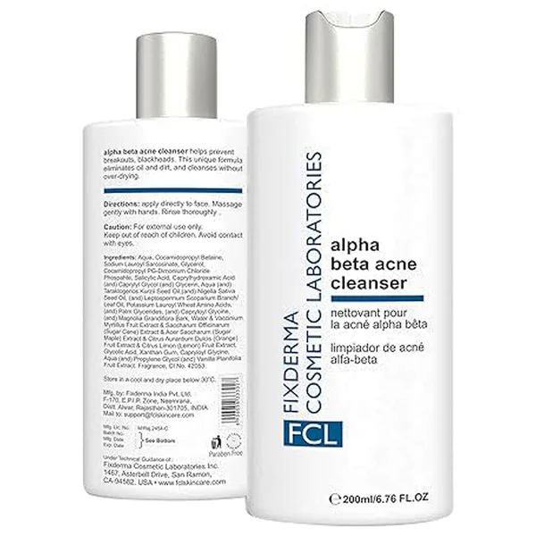 FCL Alpha Beta Acne Face Cleanser, 200ml - Reduce Acne Scars, Pimples, Sebum & Open Pores