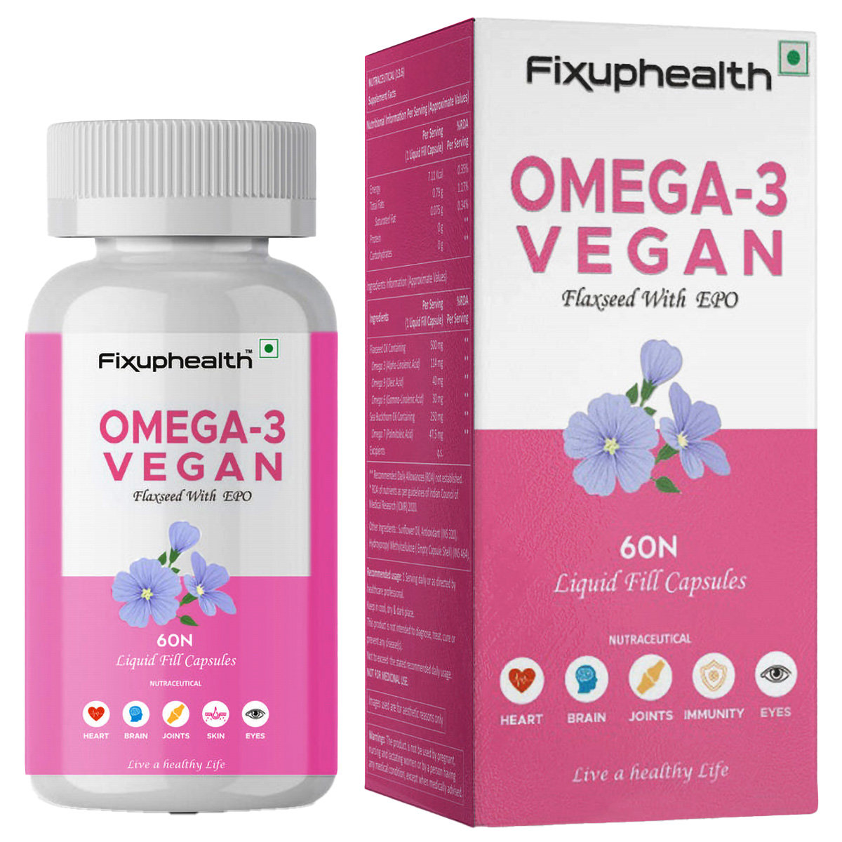 Fixuphealth Omega-3 Vegan, 60 Capsules, Pack of 1 Fixuphealth Omega-3 Vegan, 60 Capsules, Pack of 1