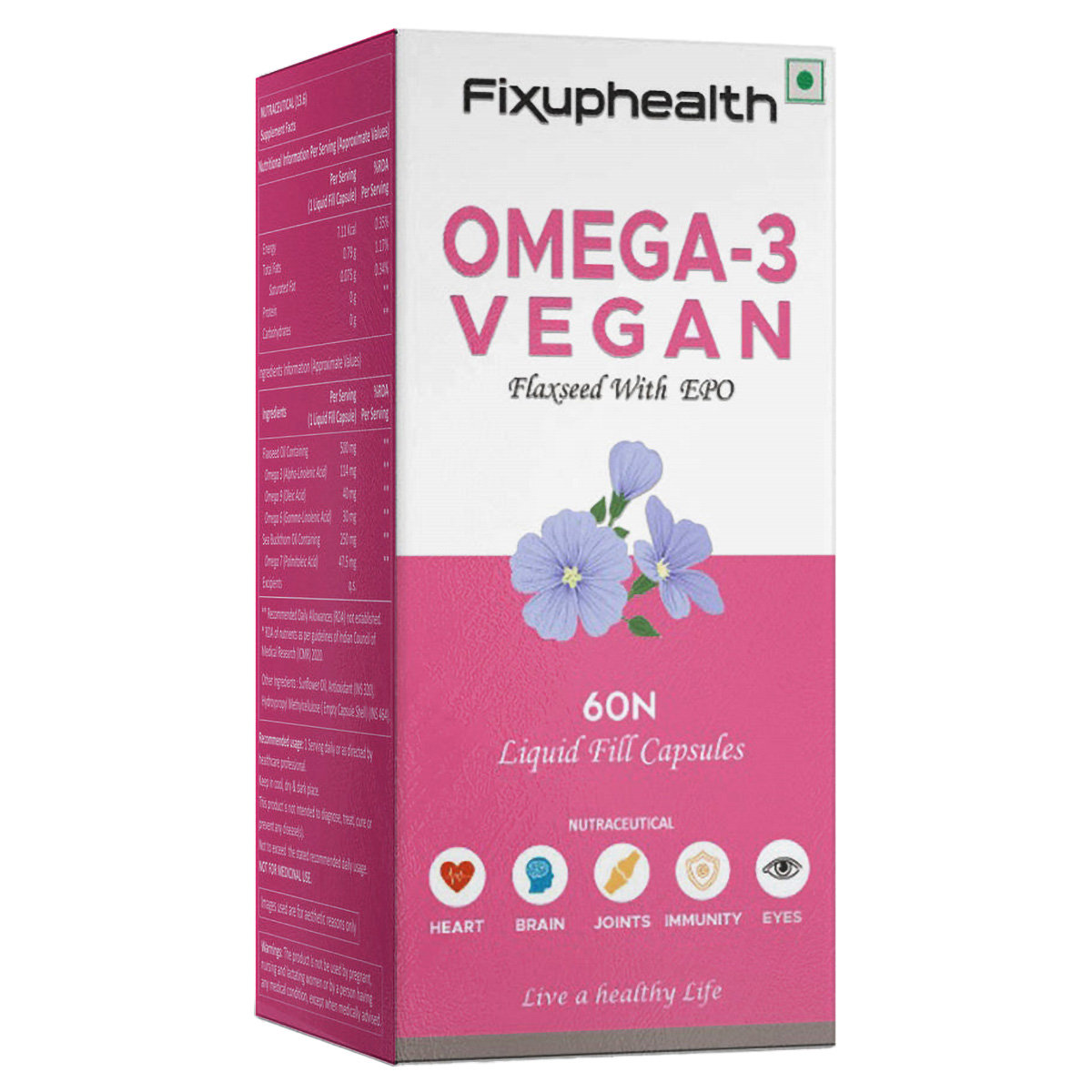 Fixuphealth Omega-3 Vegan, 60 Capsules, Pack of 1 Fixuphealth Omega-3 Vegan, 60 Capsules, Pack of 1