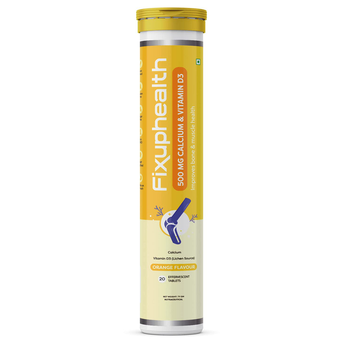 Fixuphealth 500mg Calcium &Vitamin D3 Orange Flavour, 20 Effervescent Tablets, Pack of 1 Fixuphealth 500mg Calcium &Vitamin D3 Orange Flavour, 20 Effervescent Tablets, Pack of 1