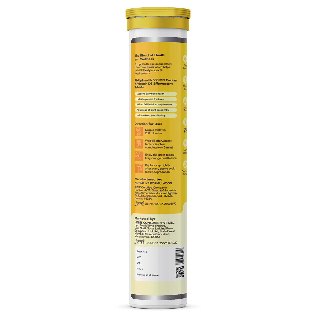 Fixuphealth 500mg Calcium &Vitamin D3 Orange Flavour, 20 Effervescent Tablets, Pack of 1 Fixuphealth 500mg Calcium &Vitamin D3 Orange Flavour, 20 Effervescent Tablets, Pack of 1